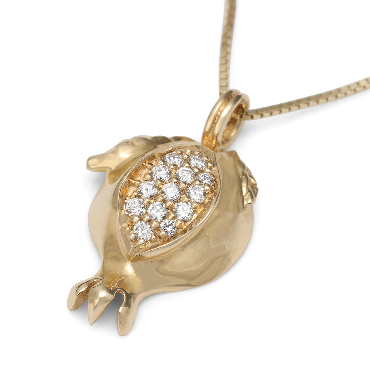Rafael Jewelry Handmade 14K Yellow Gold Pomegranate Pendant Necklace With White Diamonds - 1