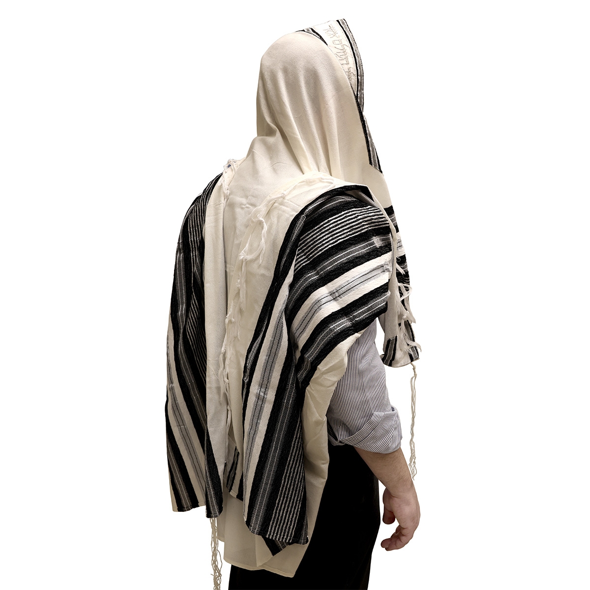 Handwoven Black & Silver Pattern Non-Slip Tallit (Prayer Shawl) Set from Rikmat Elimelech - 1
