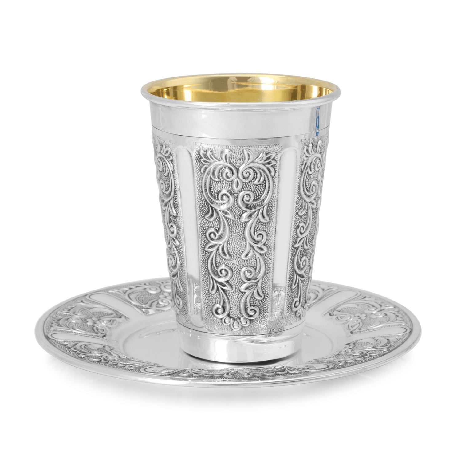 Hadad Bros Sterling Silver "Lugano" Kiddush Cup with Ornate Damask Design - 1