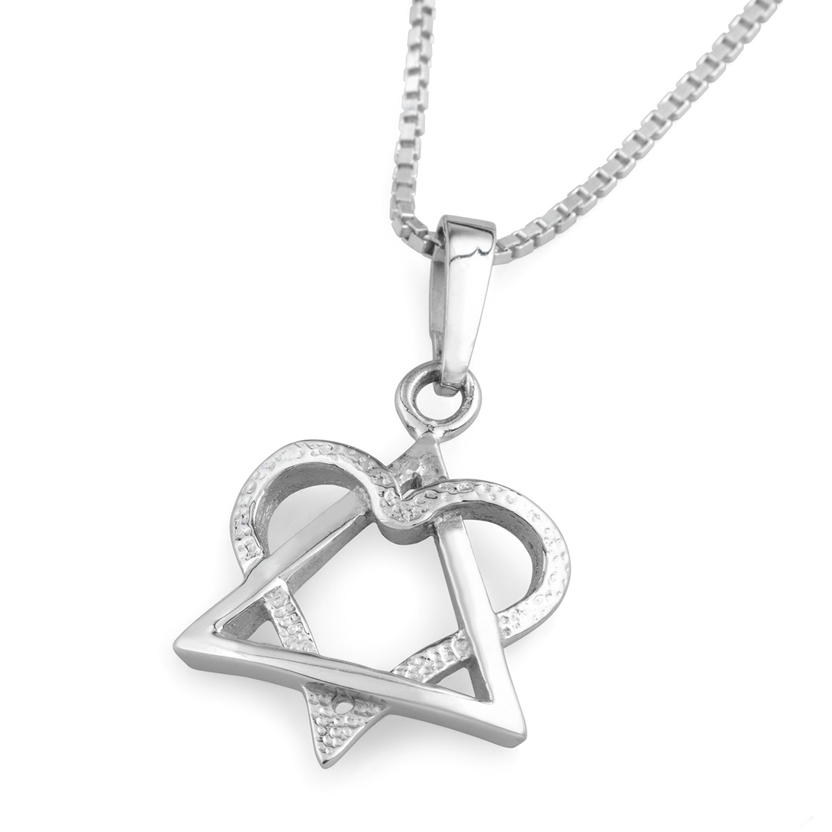 Rafael Jewelry Handcrafted 14K White Gold Heart & Star of David Pendant Necklace - 1