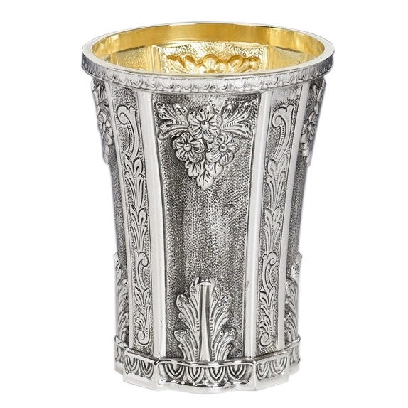 Hazorfim 925 Sterling Silver Decorated Kiddush Cup - Cobalt (Deluxe) - 1