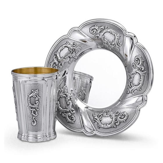 Hazorfim 925 Sterling Silver Kiddush Cup Set - Twisted Baroque - 1