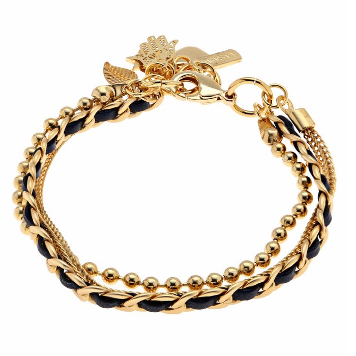 Hagar Satat Gold Plated Lucky Charm Triple Chain Bracelet – Black - 1