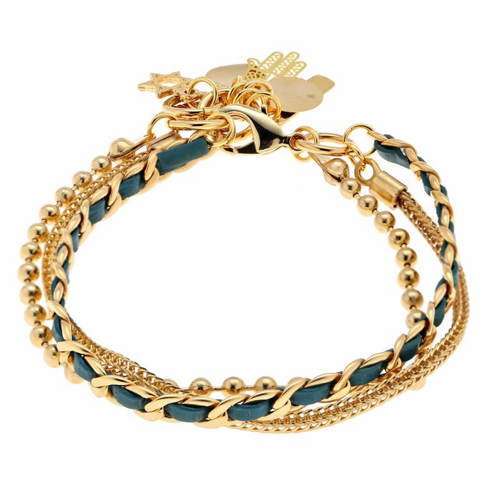 Hagar Satat Gold Plated Lucky Charm Triple Chain Bracelet – Turquoise - 1