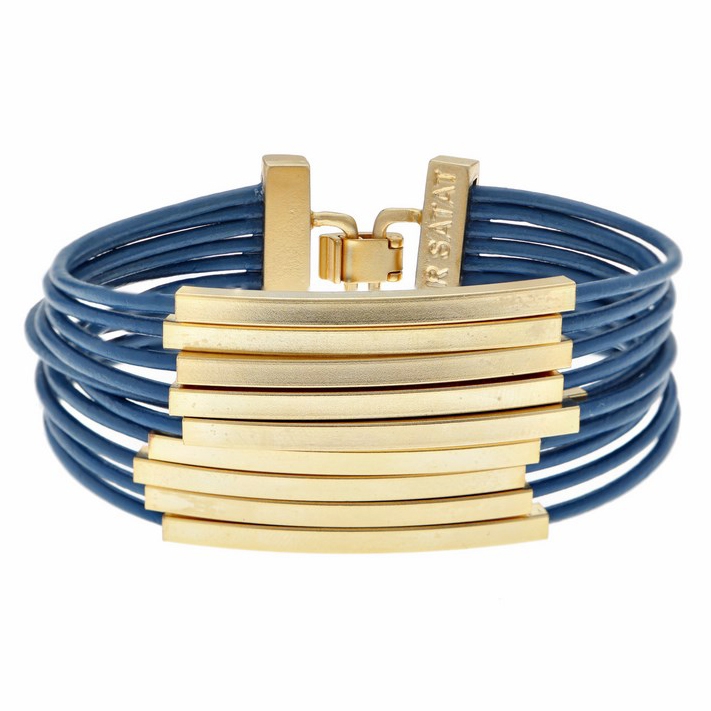 Hagar Satat Leather Gold Stack Bracelet - Blue - 1