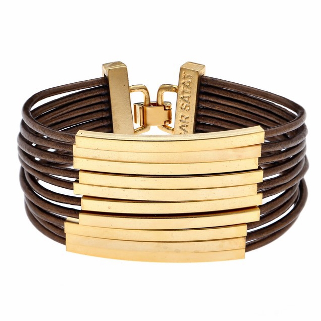 Hagar Satat Leather Gold Stack Bracelet - Brown - 2