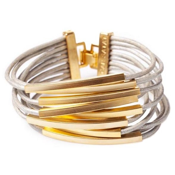 Hagar Satat Leather Gold Stack Bracelet - Gray - 1
