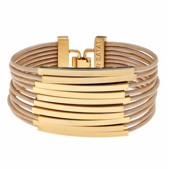 Hagar Satat Leather Gold Stack Bracelet - Toffee - 1
