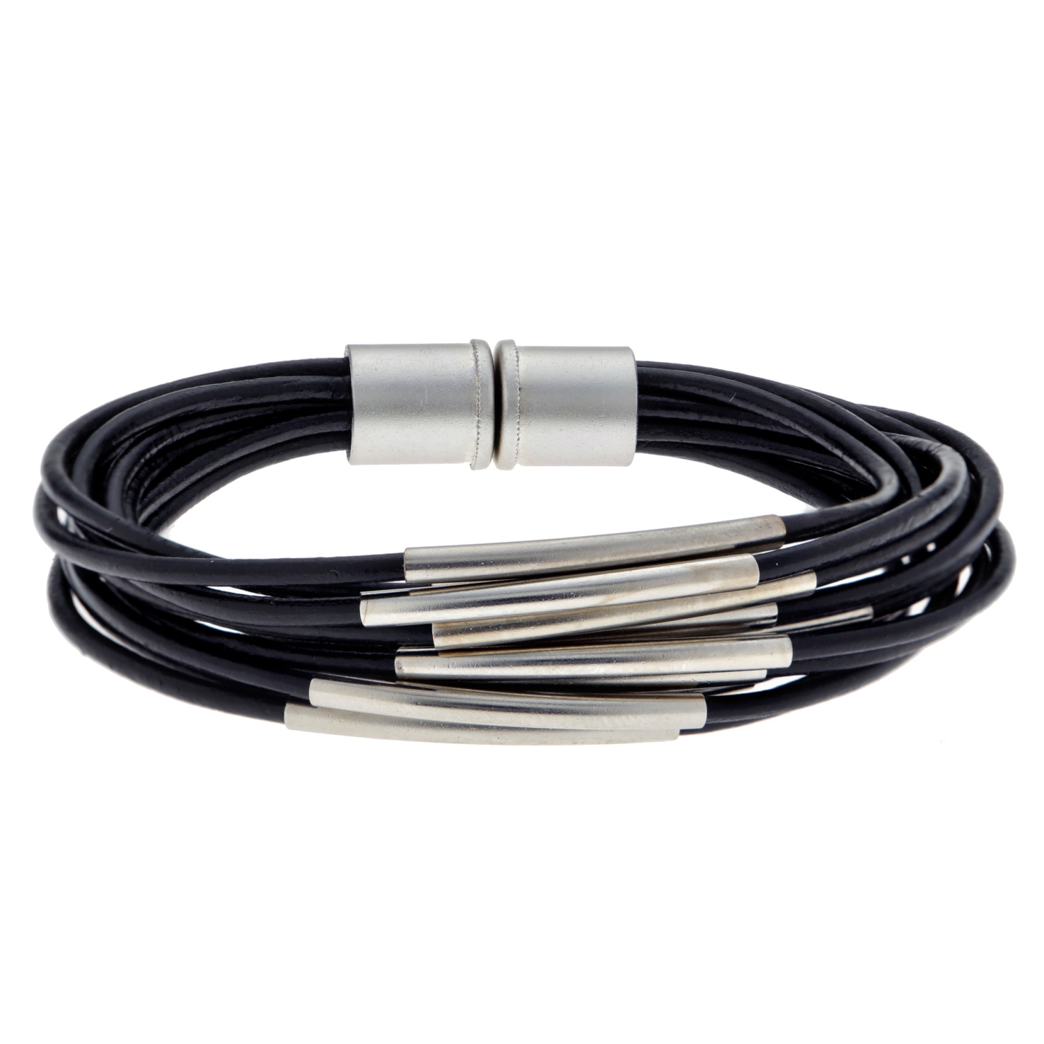 Hagar Satat Leather Silver Plated Multi-String Tubes Bracelet - Black - 1