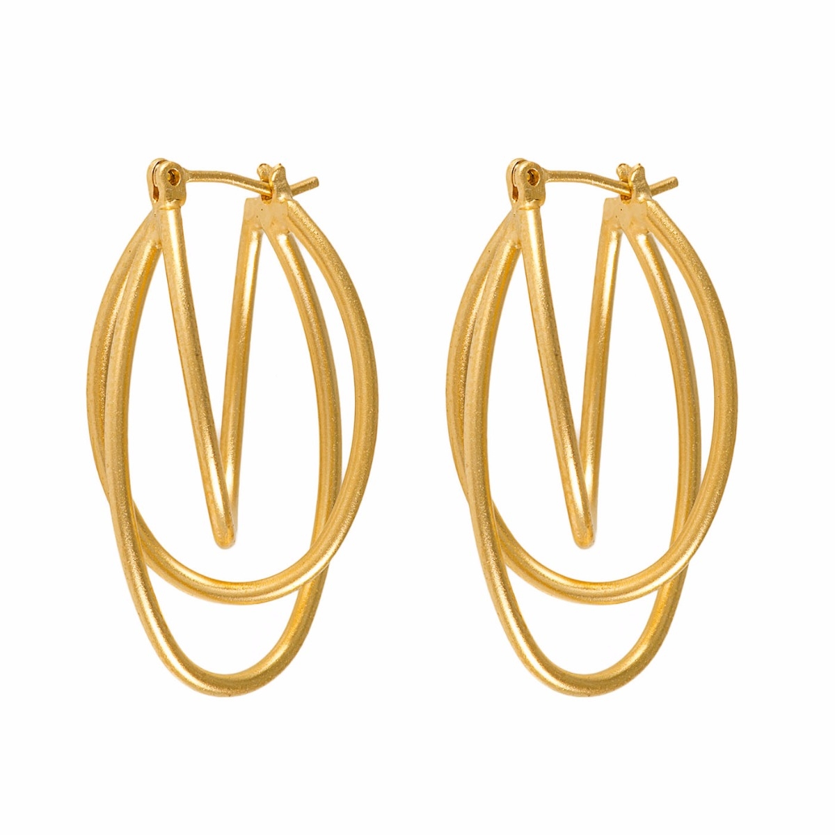 Hagar Satat 24K Gold Plated Multi-directional Triple Hooped Earrings - 1