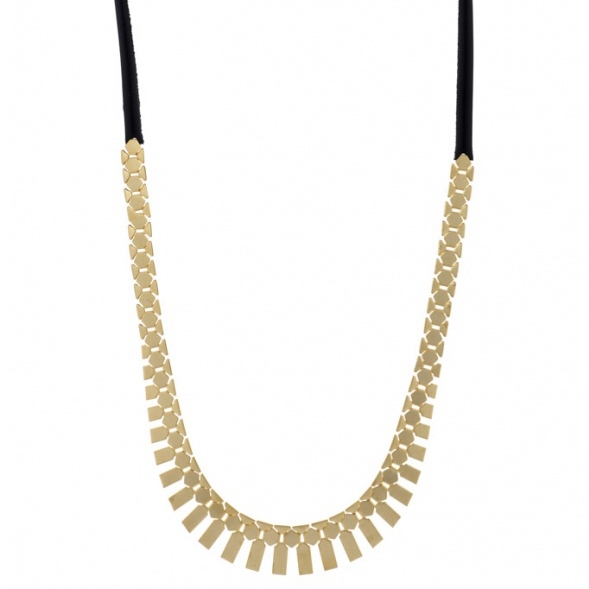 Hagar Satat Gold Colored Long Geometric Leather Necklace - 1