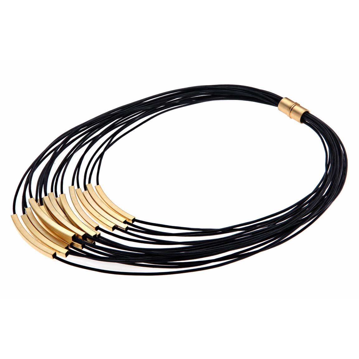Hagar Satat Gold Plated Leather Stack Necklace - Black - 1