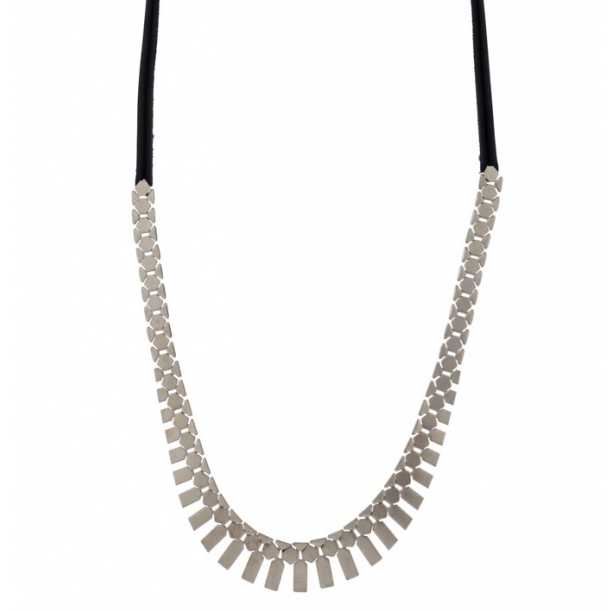 Hagar Satat Silver Colored Long Geometric Leather Necklace - 1
