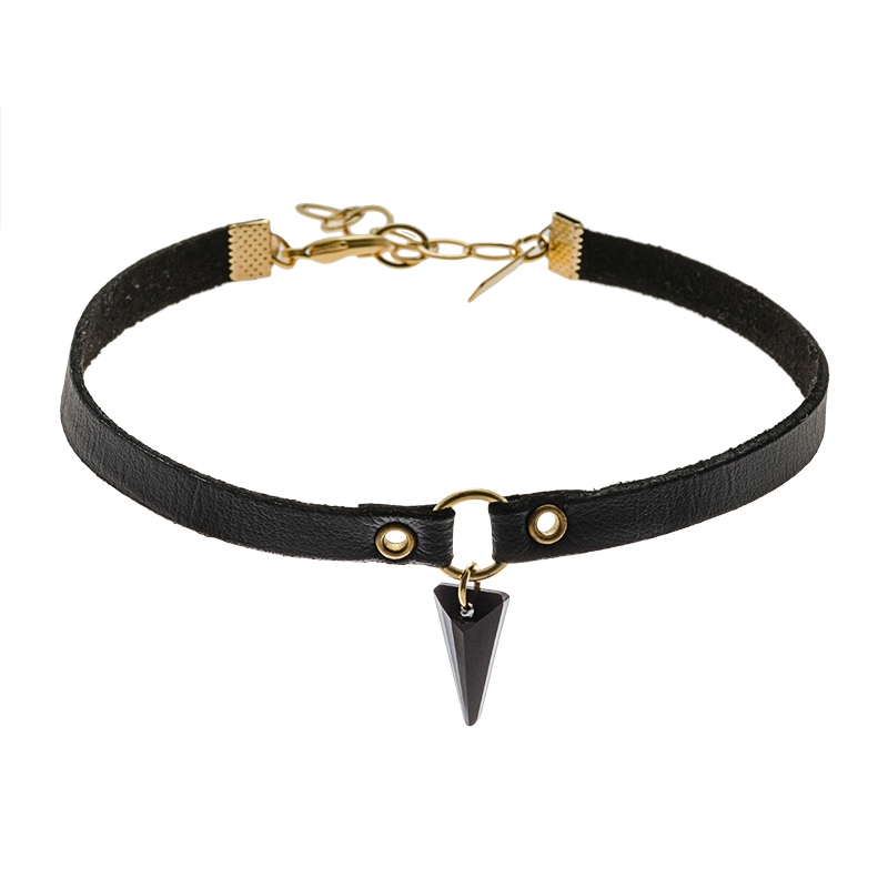 Hagar Satat Vegan Line Gold Colored Black Crystal Arrow Collar - 1
