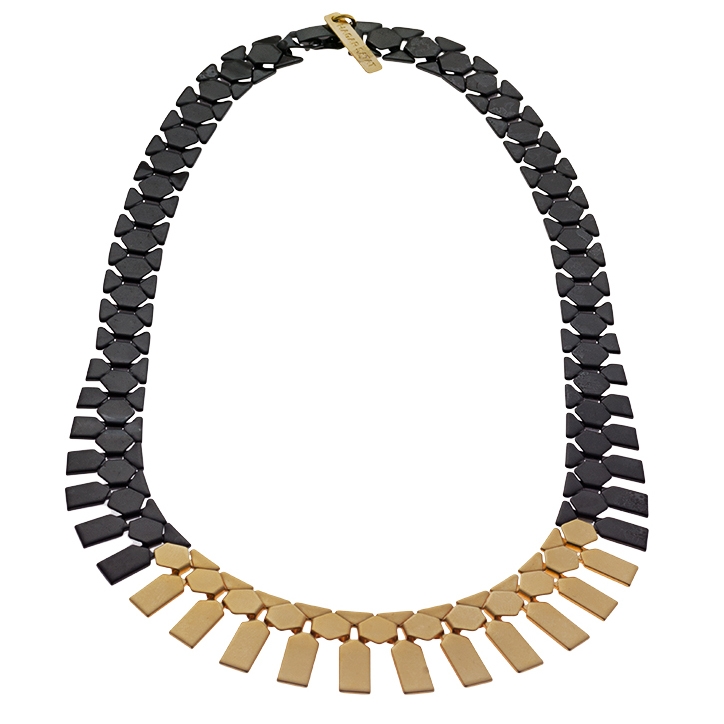 Hagar Satat Black Geometric Choker Necklace with Gold Plating - 1