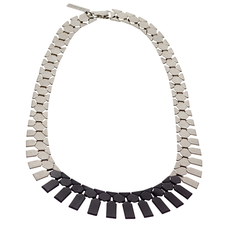 Hagar Satat Silver Plated Geometric Choker Necklace with Black - 1