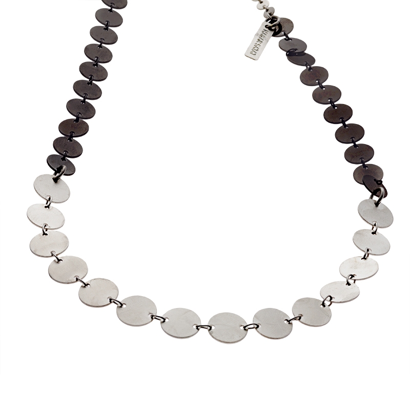 Hagar Satat Two Tone Linked Discs Necklace – Black and Silver Plated - 1