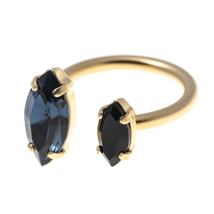 Hagar Satat 24K Gold Plated Swarovski Crystals Ring - Blue - 1