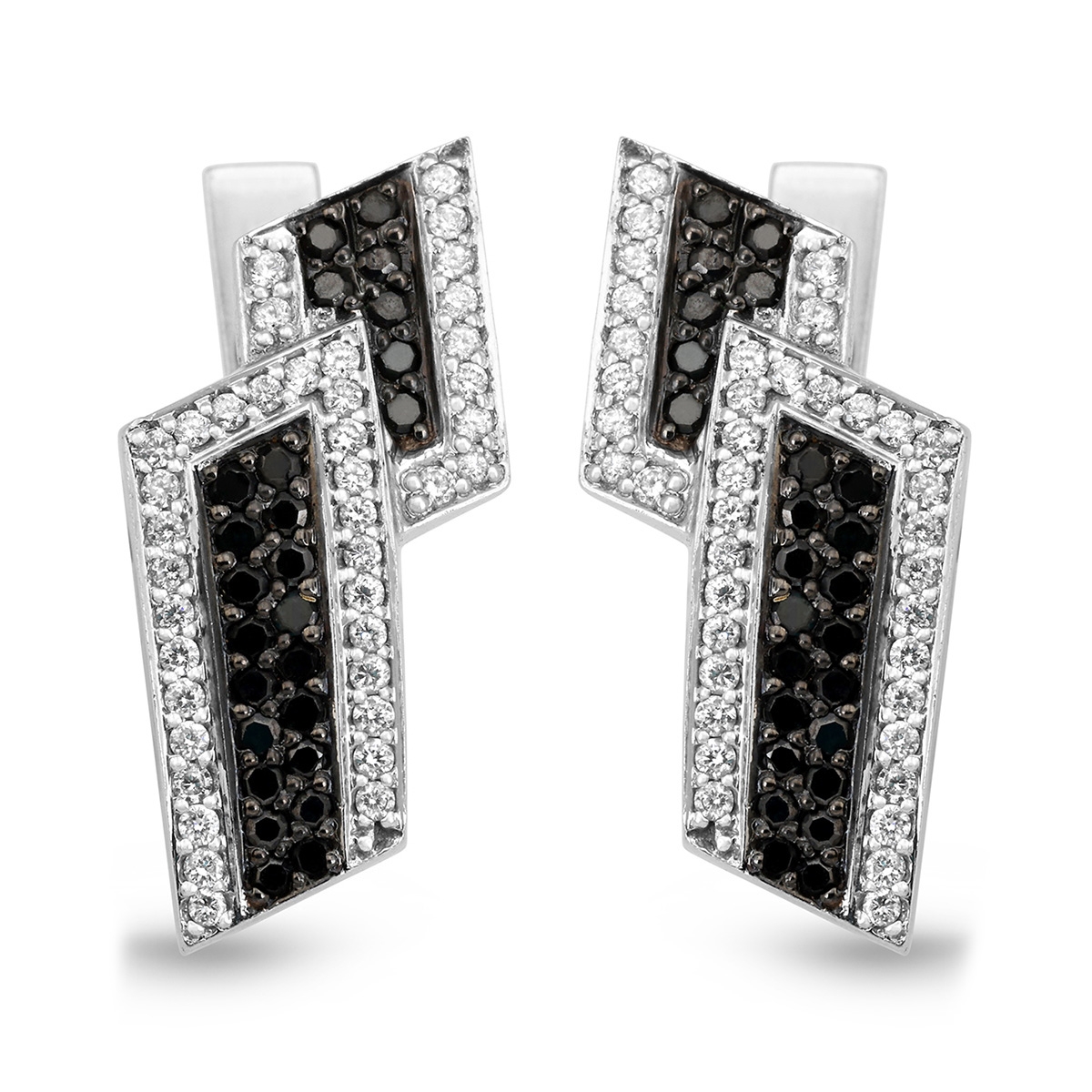 Anbinder 14K White Gold Overlapping Block Earrings with Diamonds - 1