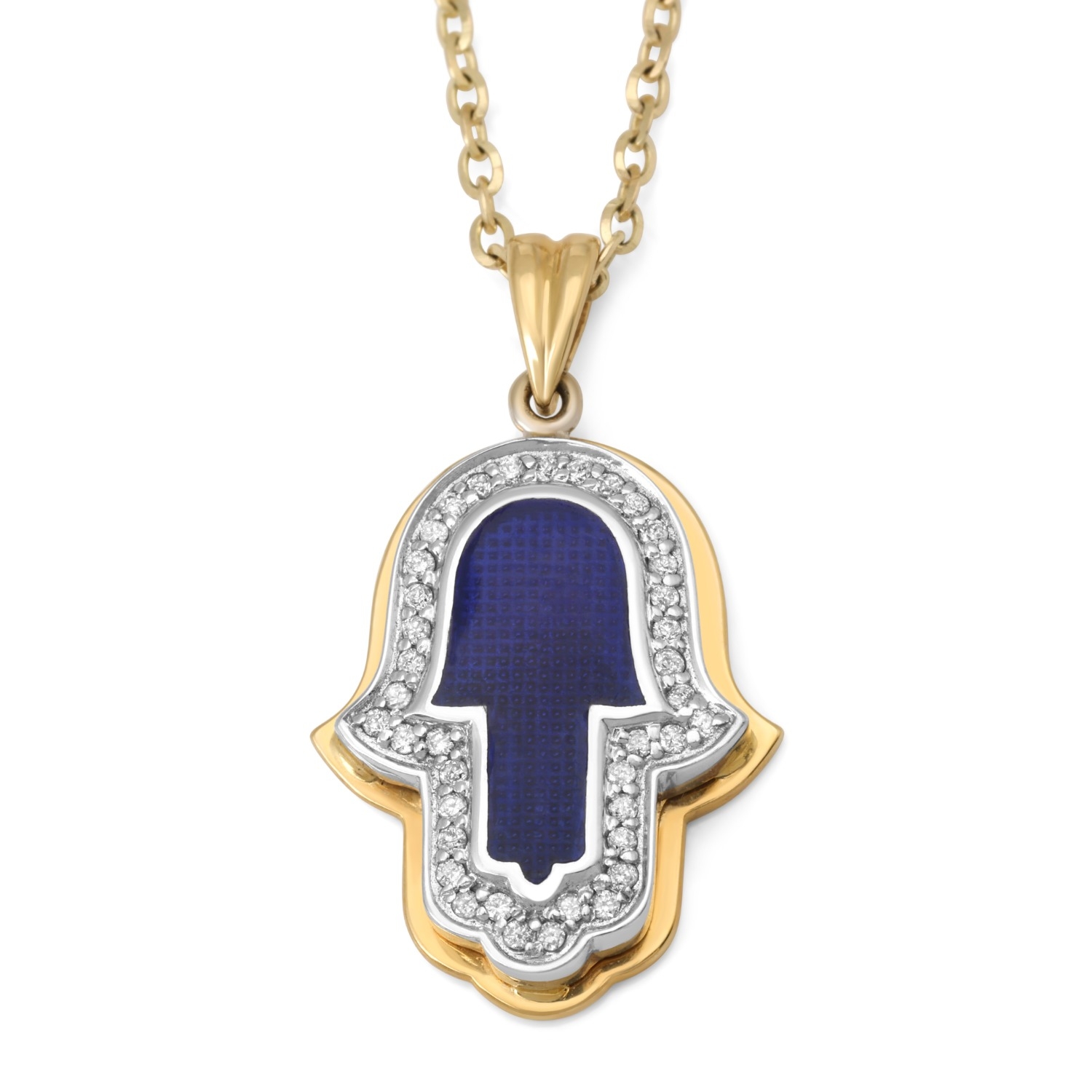 Anbinder Jewelry 14K Gold Hamsa Diamond Pendant with Blue Enamel - 1