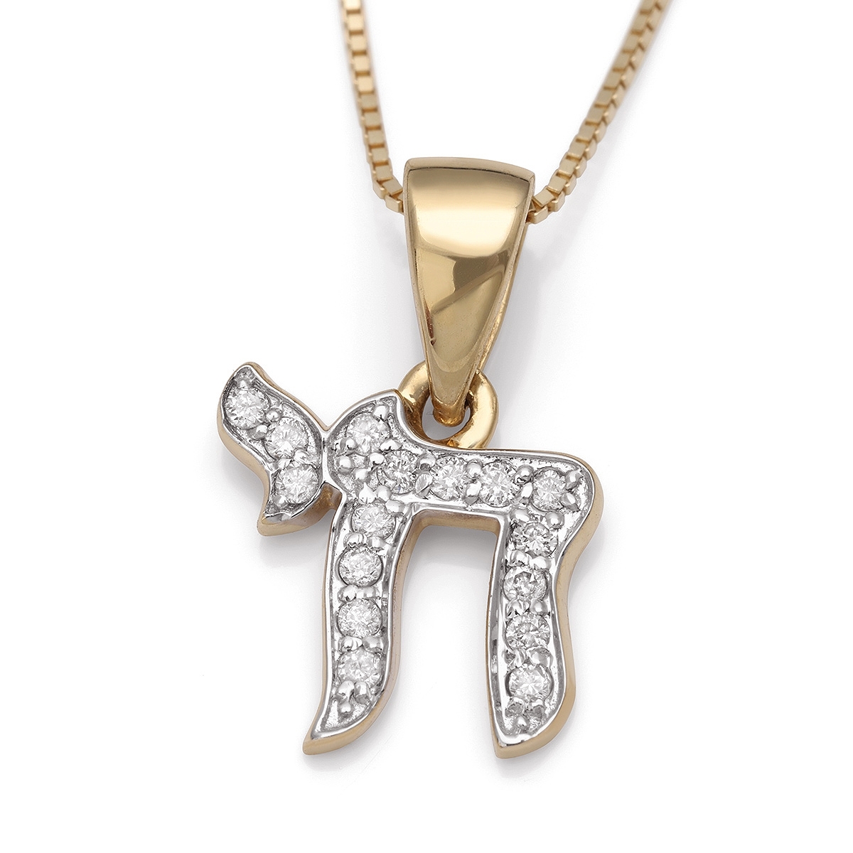 14K Gold Chai Pendant Necklace with Diamonds  - 1