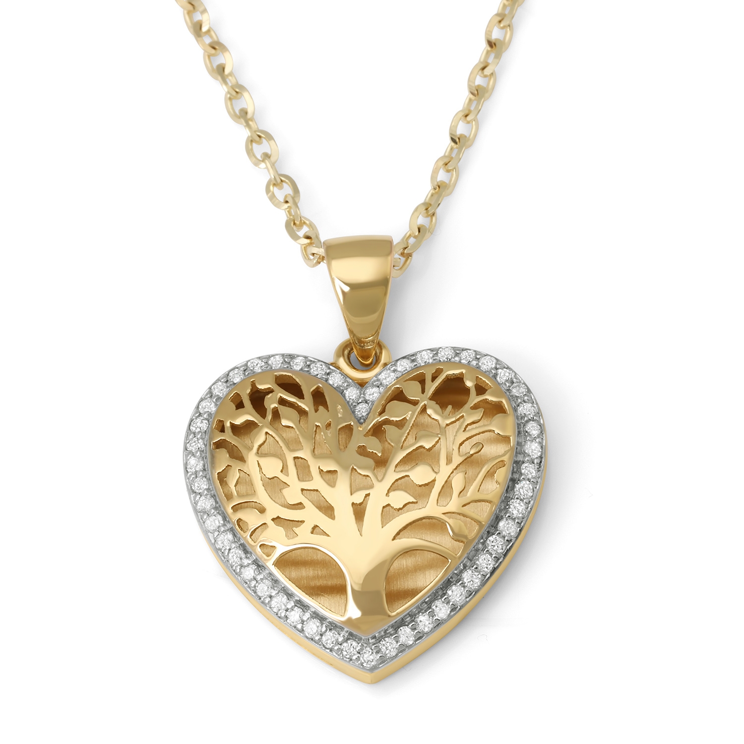 14K Gold Small Heart-Shaped Tree of Life Pendant with Diamonds - 1