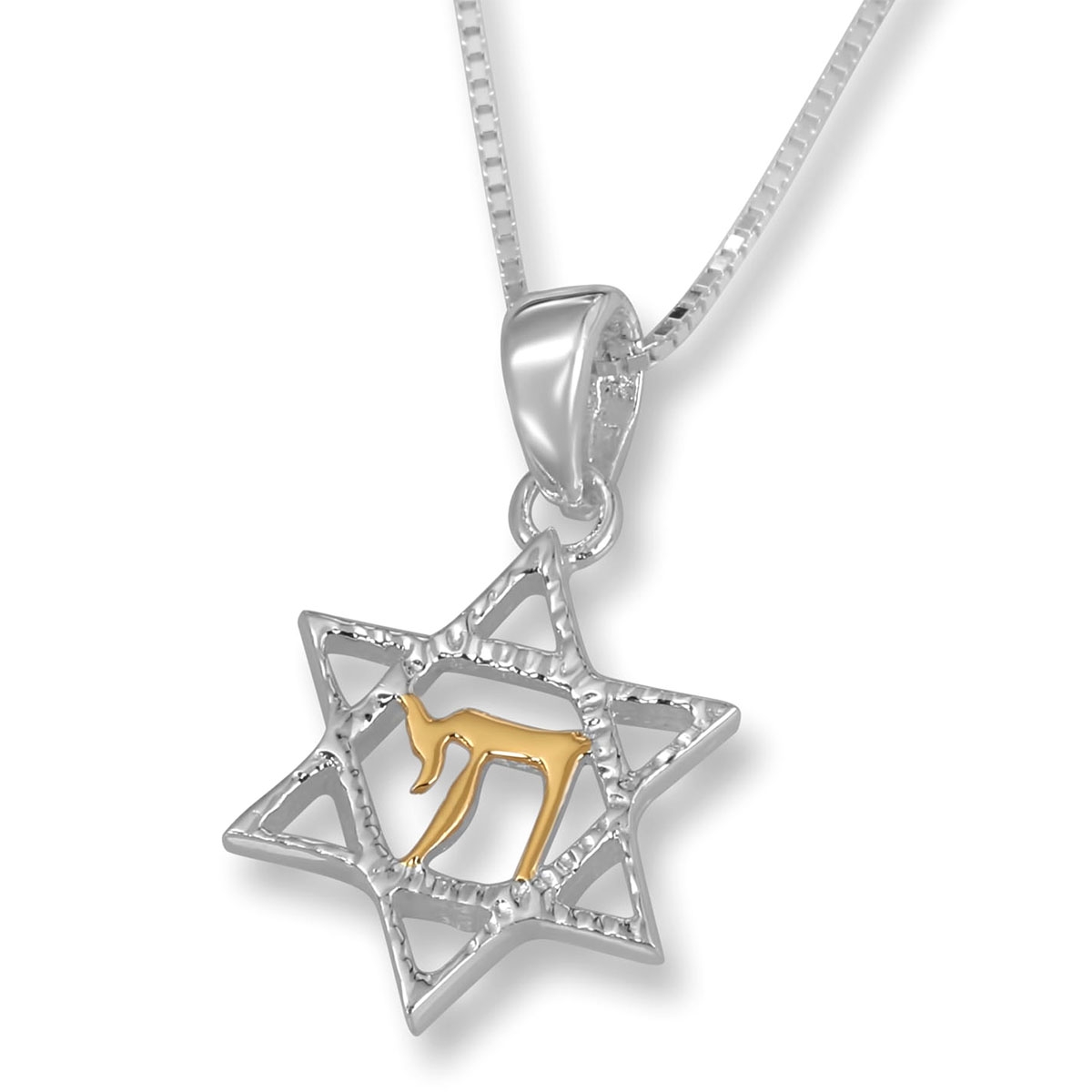 Star of David with Chai Sterling Silver and Gold-Plated Necklace  - 1