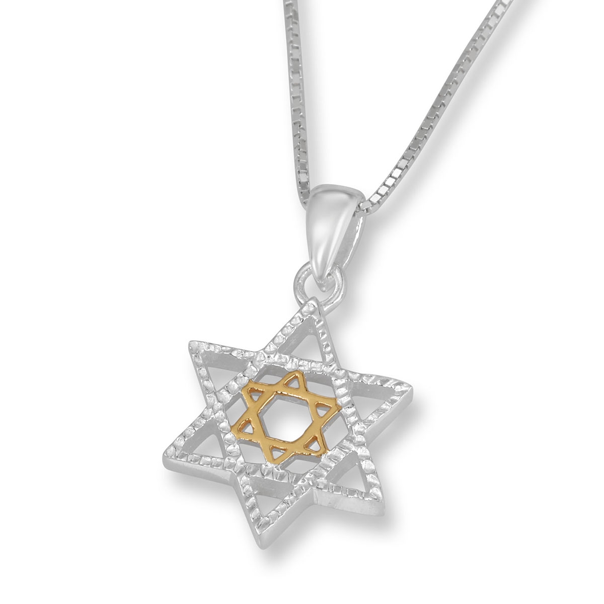 Double Star of David Silver and Gold-Plated Necklace  - 1