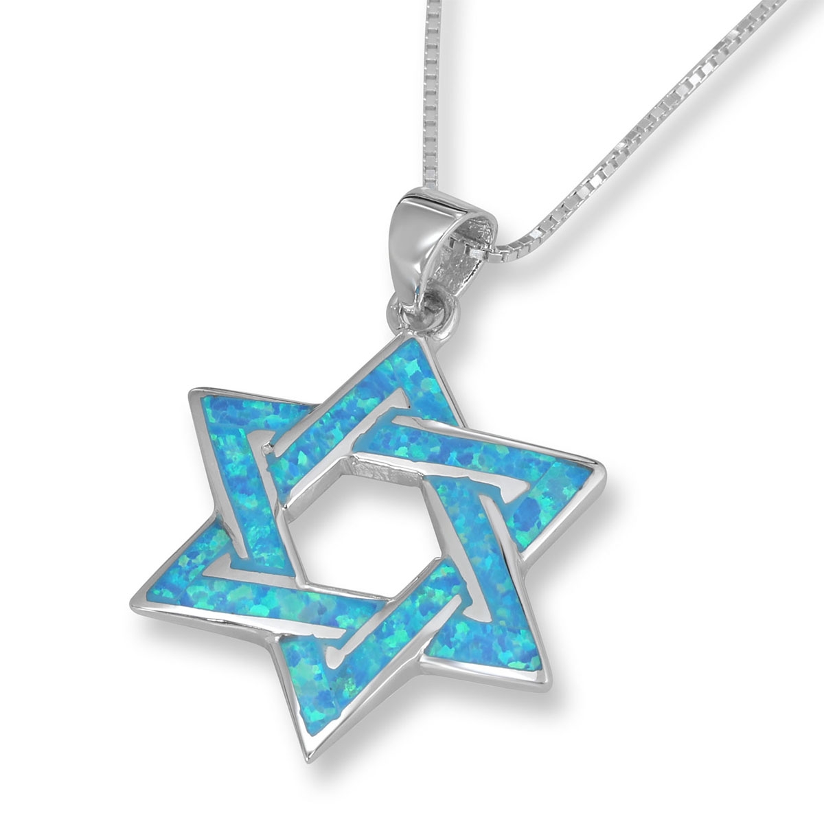 Interlocked Star of David Sterling Silver with Blue Opal - 1