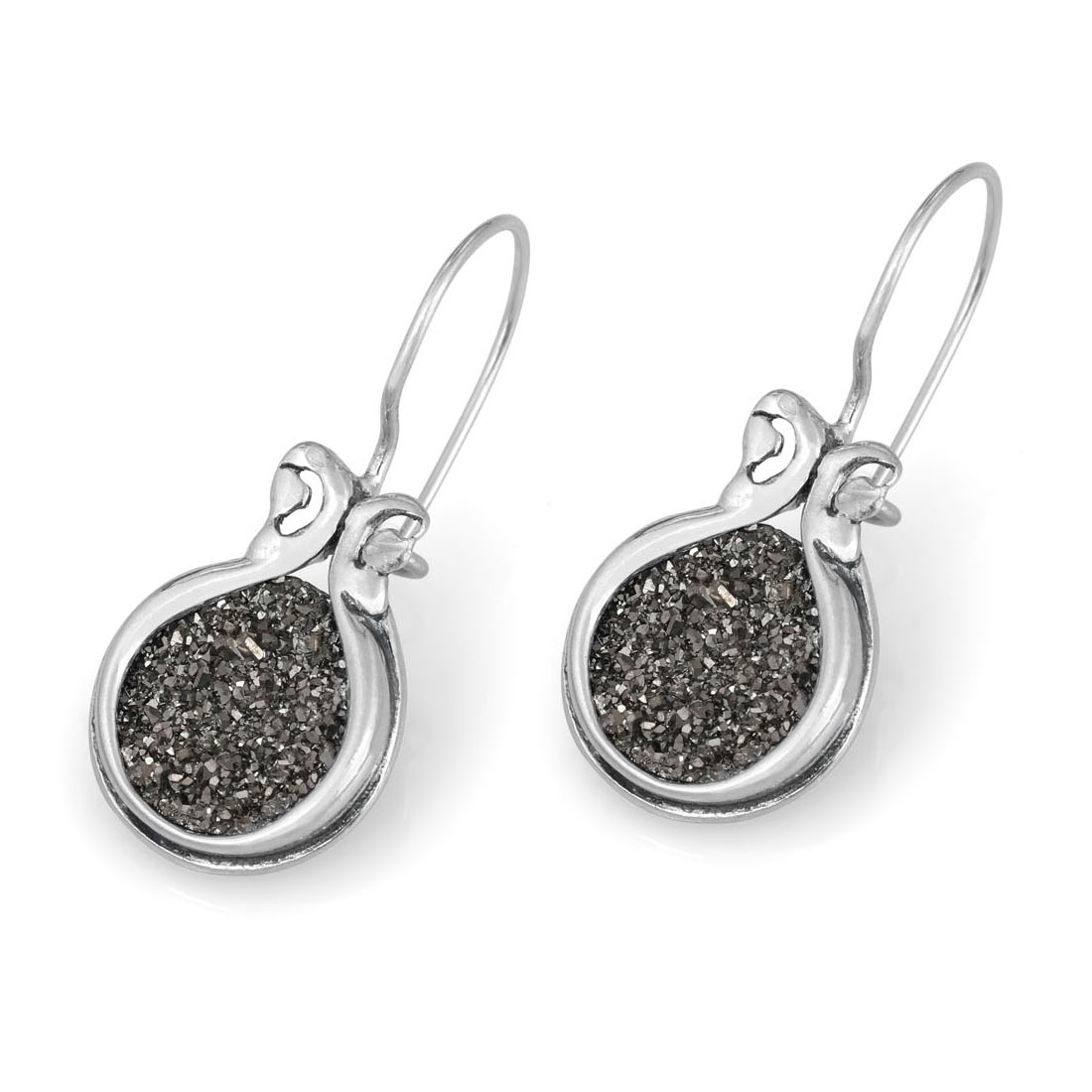 Moriah Jewelry Abstract Pomegranate Druzy Quartz Sterling Silver Drop Earrings - 1