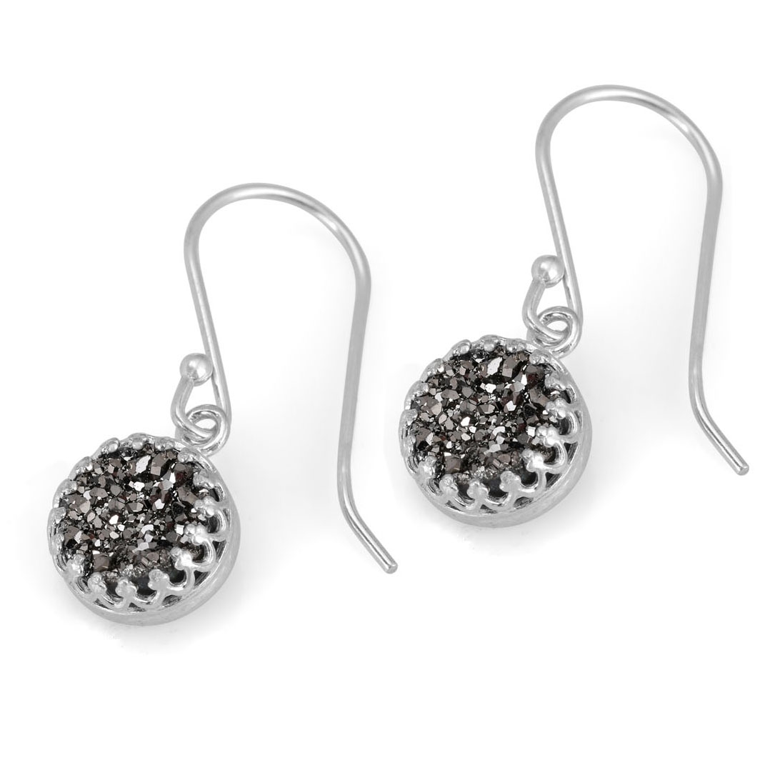 Moriah Jewelry Platinum Druzy Quartz Sterling Silver Drop Earrings  - 1