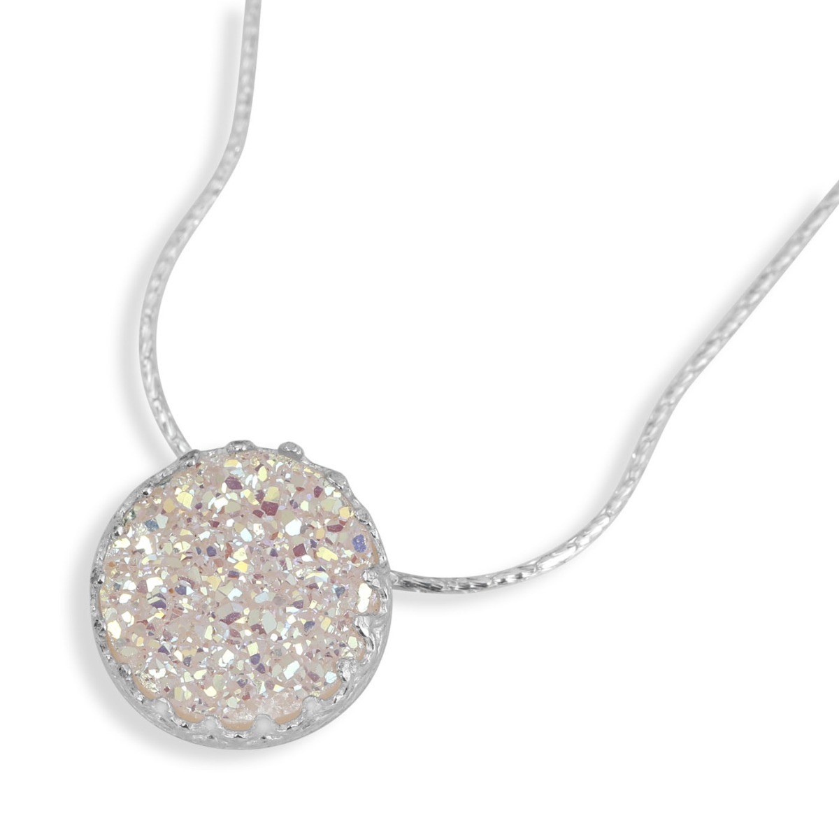 Moriah Jewelry Round Crown Opal Druzy Quartz Sterling Silver Necklace - 1