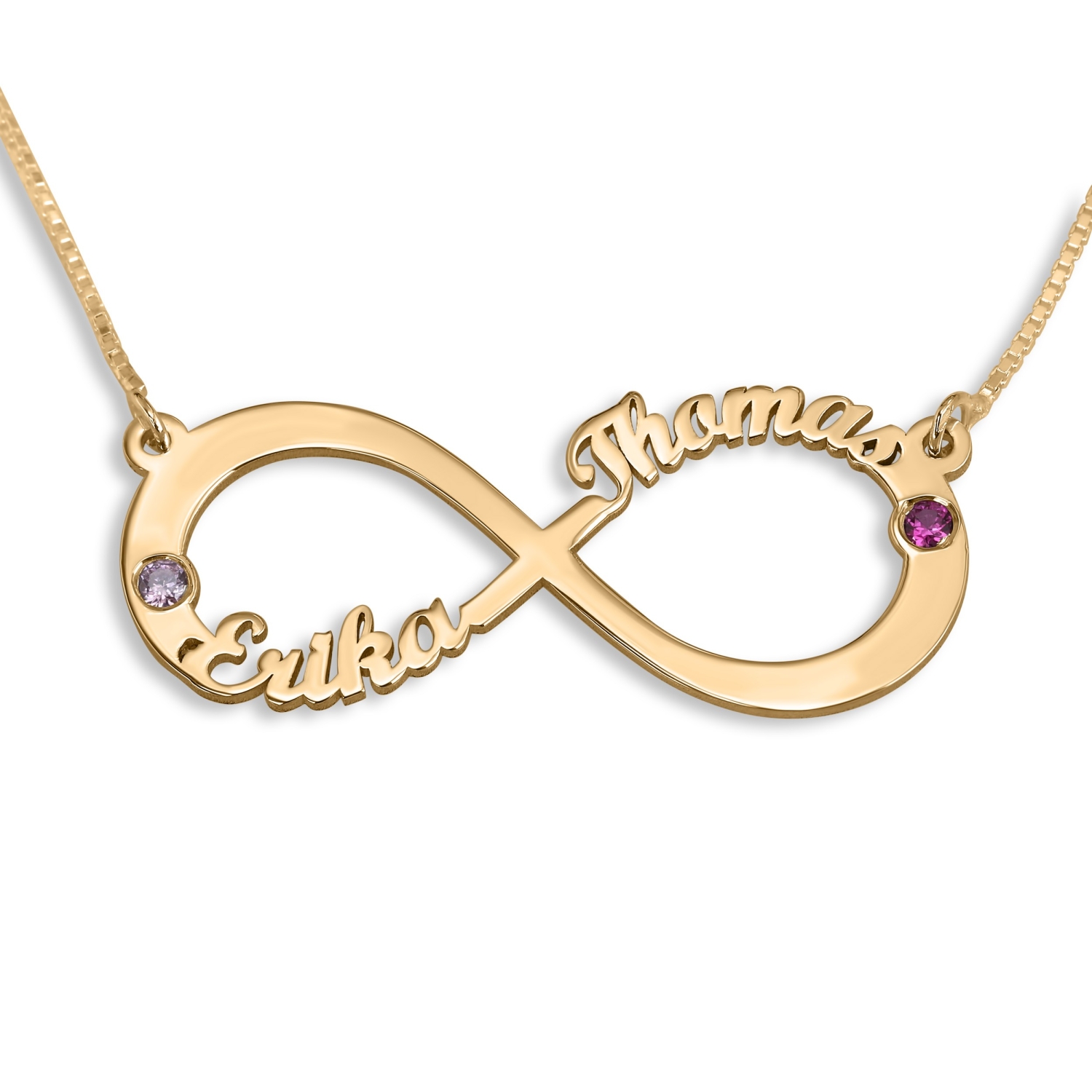 24K Gold Plated Together Forever Infinity English / Hebrew Name Necklace - Two Names with Birthstones - 1