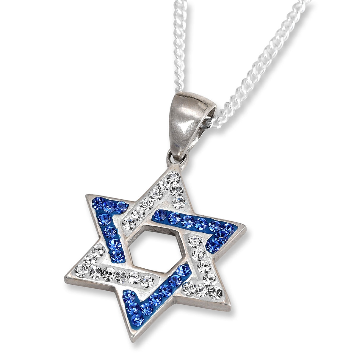 925 Sterling Silver Integrated Star of David Pendant Necklace with Zircon Stones - 1