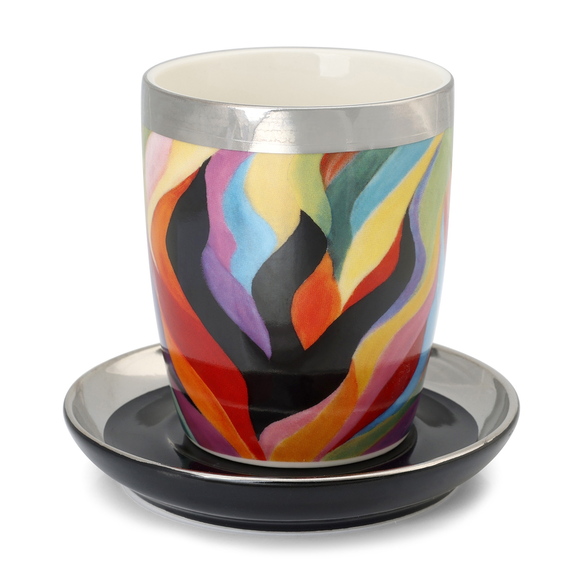 Jordana Klein Colorful Letter Shin Design Kiddush Cup and Saucer - 1