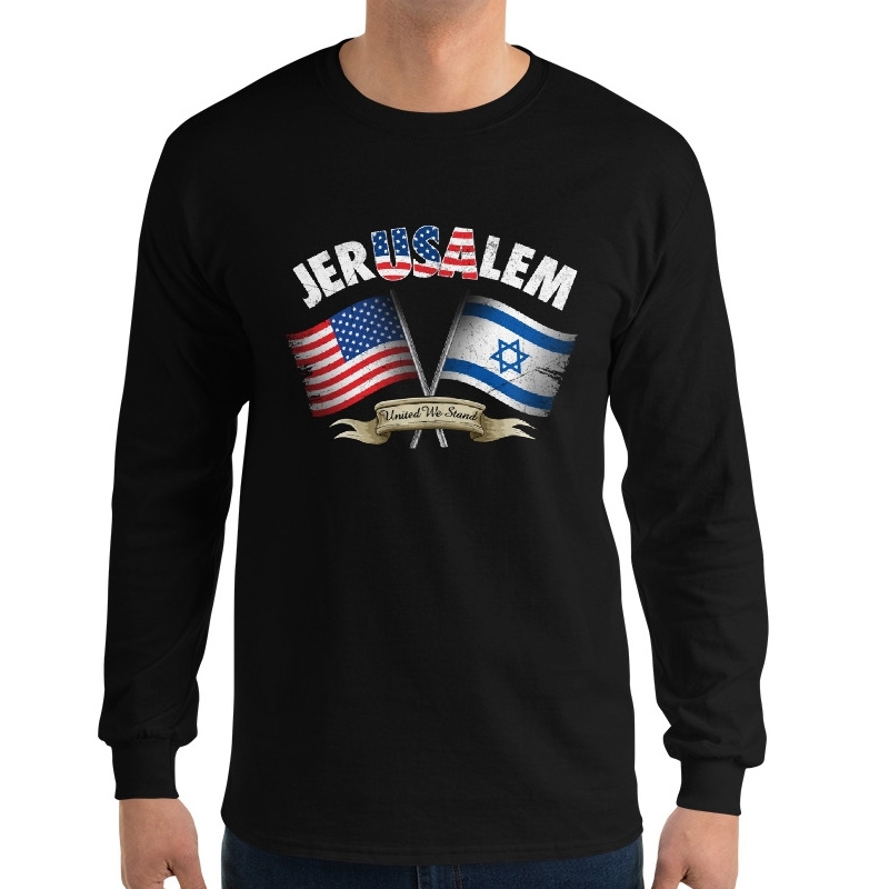 Jerusalem: United We Stand Men’s Long Sleeve Israel Shirt - 1