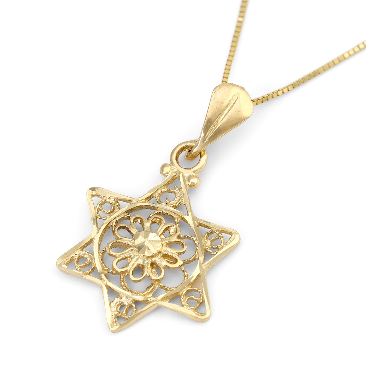 14K Delicate Star of David Pendant with Flower for Women - 1
