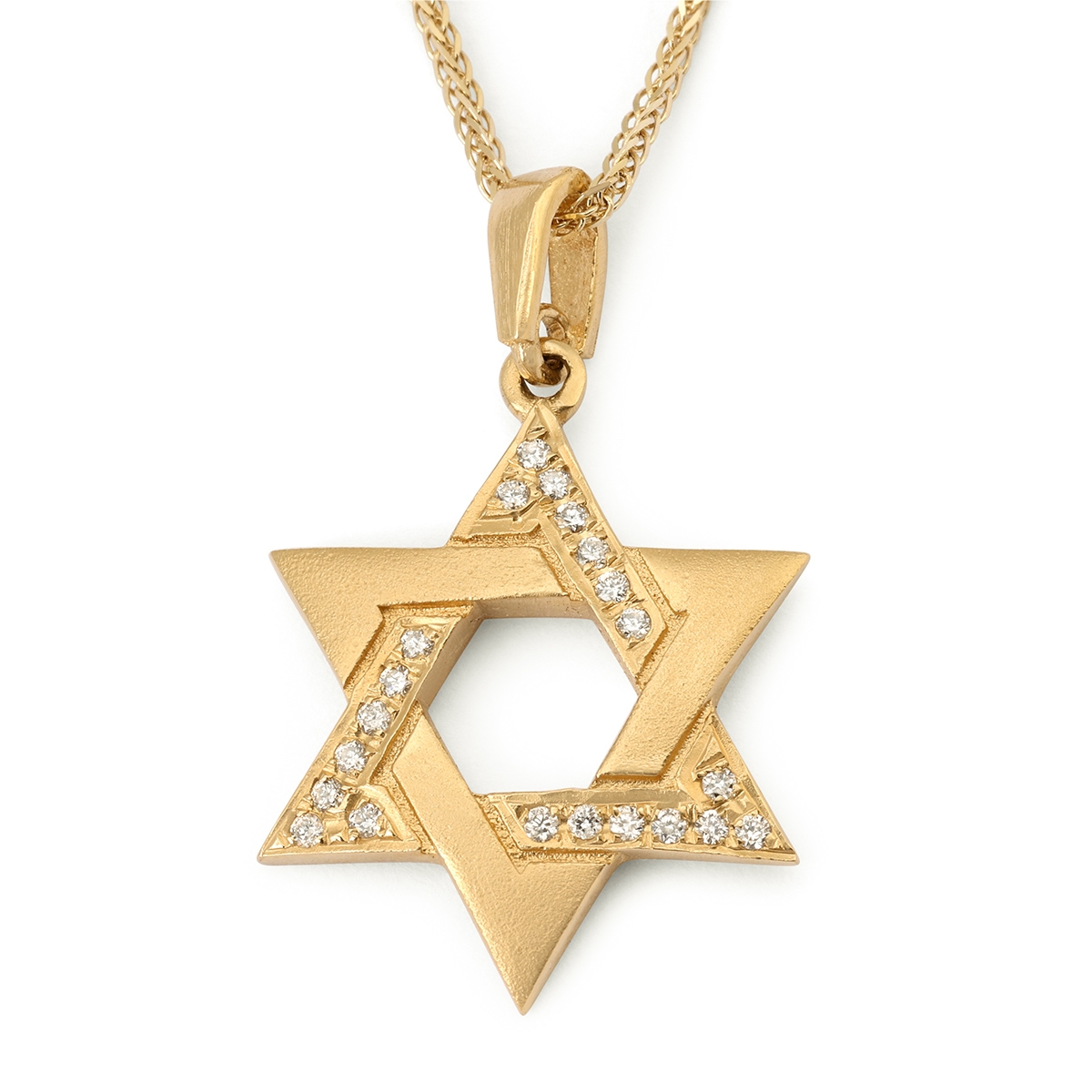 14K Gold Domed Star of David Pendant with Diamond Studded Triangle - 1