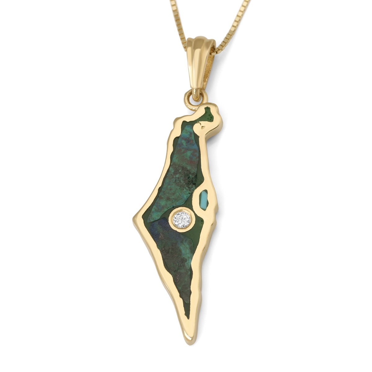 14K Gold and Eilat Stone Map of Israel Pendant with Single Diamond - 1