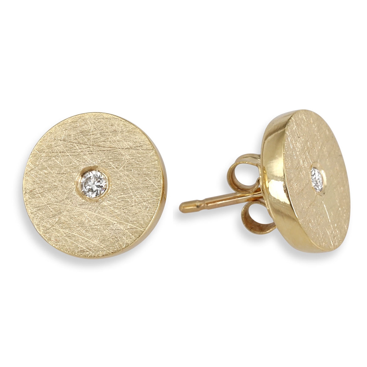 14K Gold Textured Round Diamond Stud Earrings (Choice of Color)  - 1