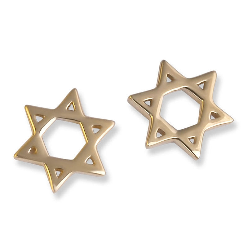 Gold Plated Silver Star of David Stud Earrings - 1