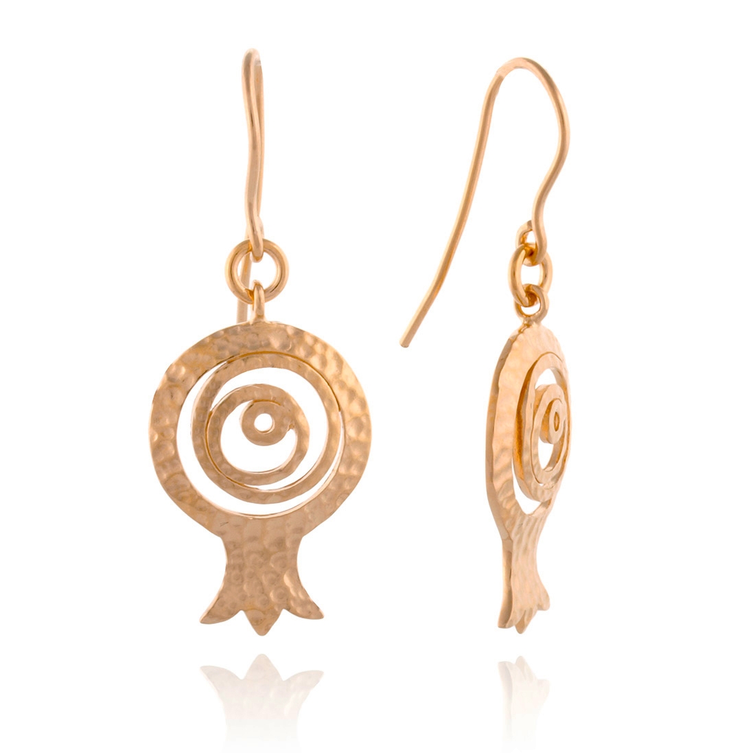 Hammered Gold Plated Pomegranate Hanging Earrings - 1