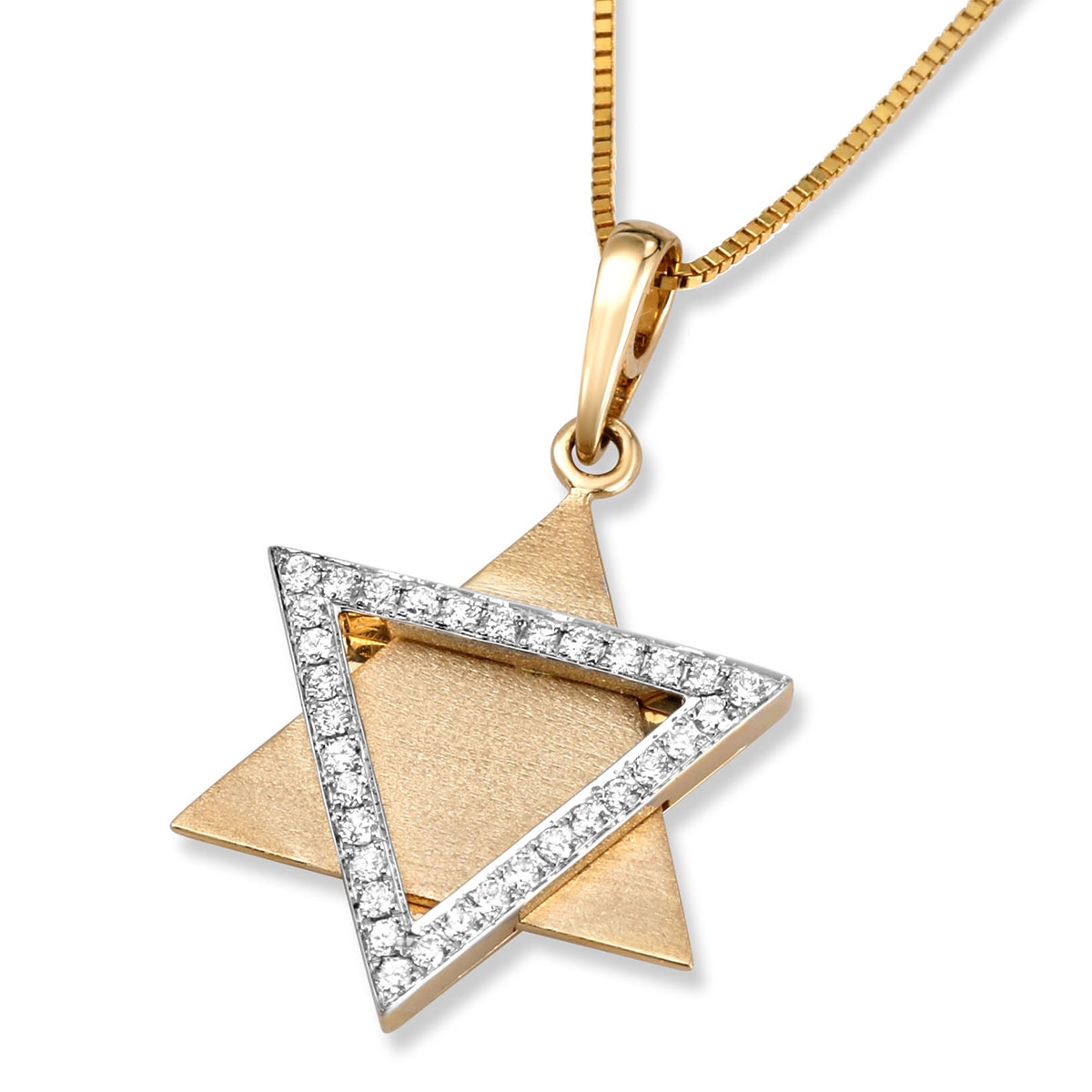 Large Star of David 14K Gold Diamond Necklace  - 1