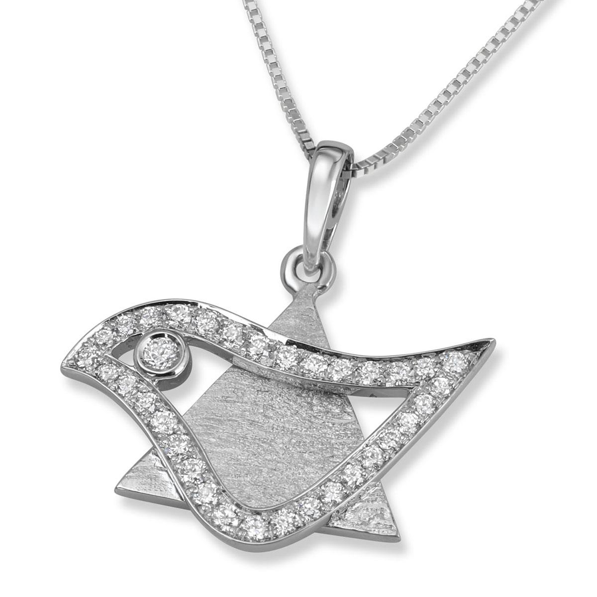 Dove Star of David 18K White Gold Diamond-Studded Necklace  - 1