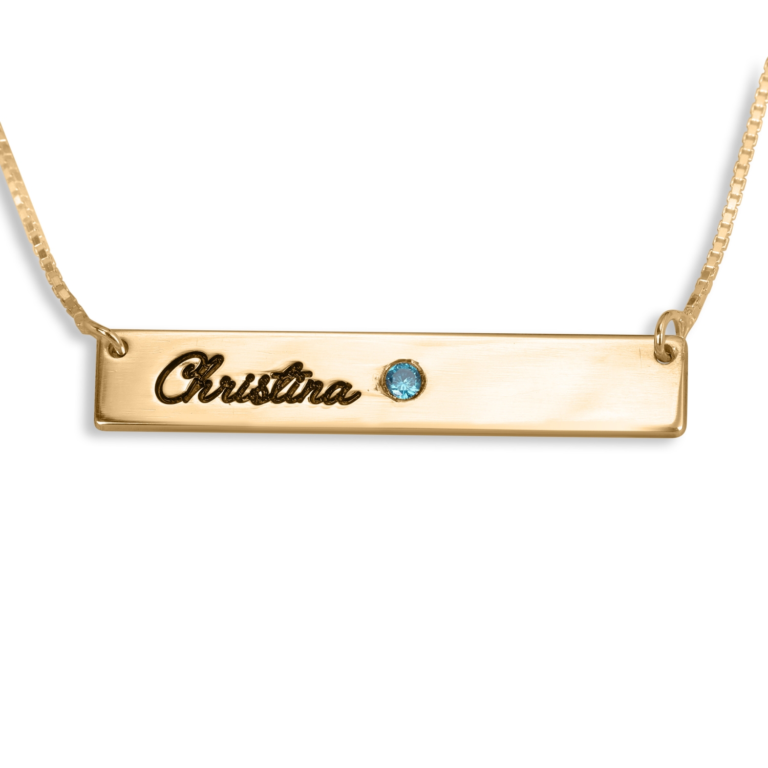 Gold Plated Bar Name Necklace with Birthstone - 1