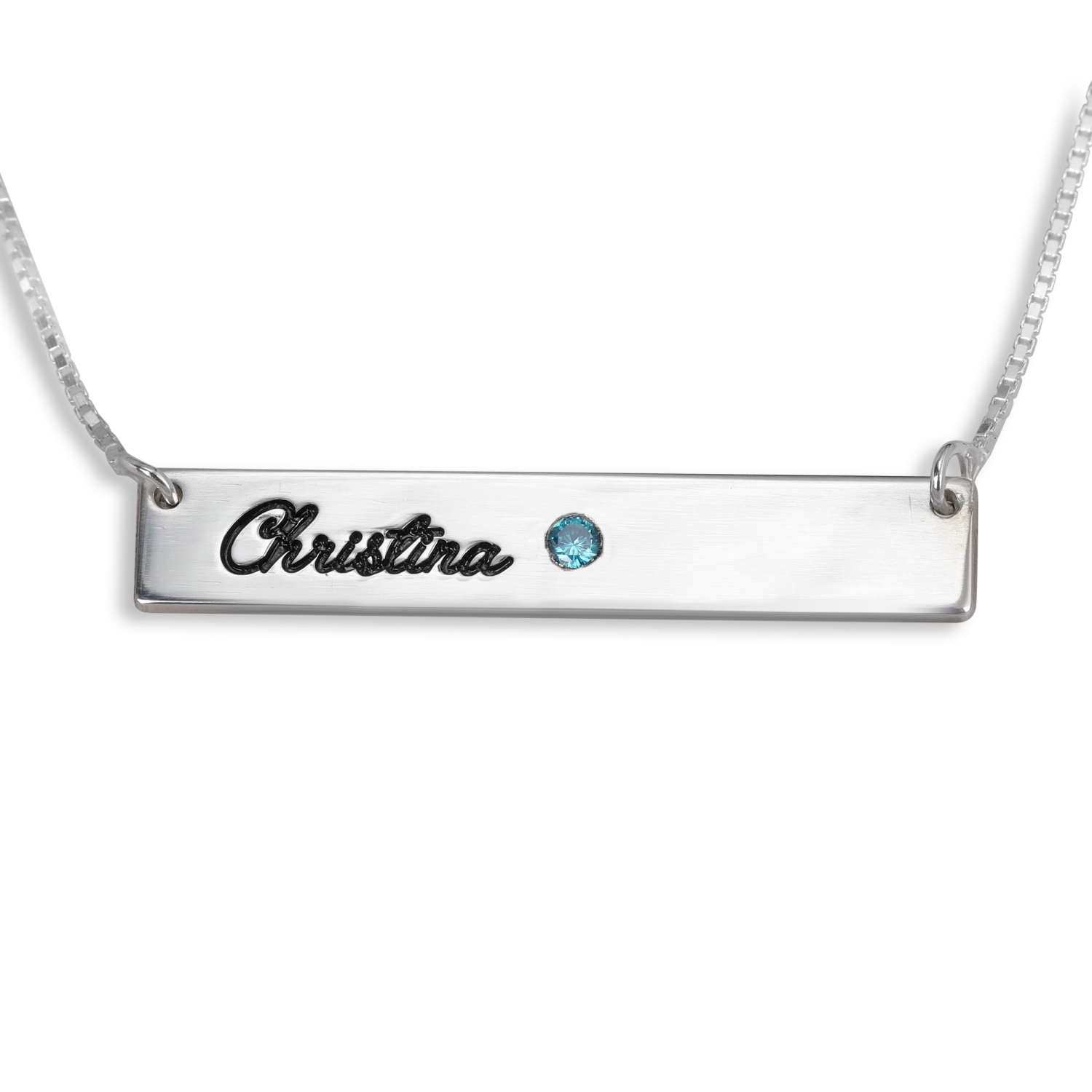 Sterling Silver Bar Script Name Necklace with Birthstone - 1