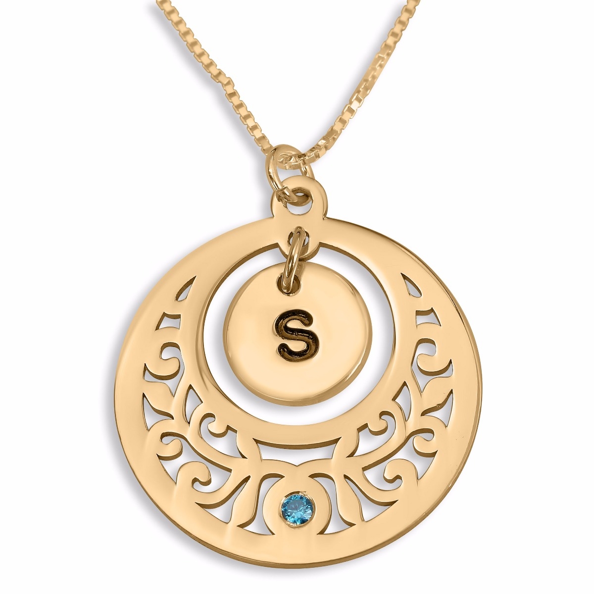 Double Thickness Gold-Plated Initial Disc Necklace (English/Hebrew)  - 1
