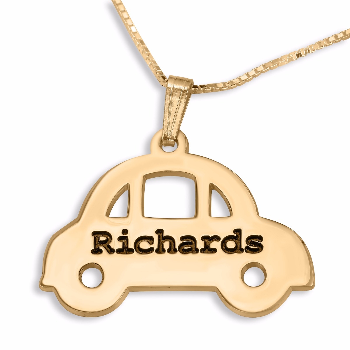 Double Thickness Gold-Plated Car Name Necklace (English/Hebrew)  - 1