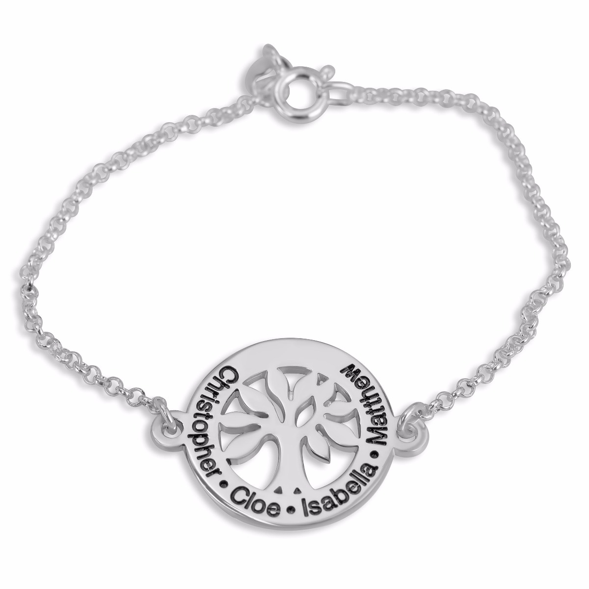Double Thickness Family Tree Silver Name Bracelet (English/Hebrew) - 1