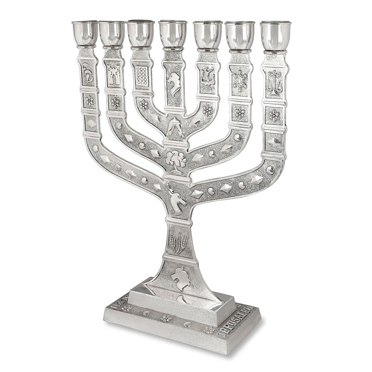 Knesset Silver-Plated Jerusalem 12 Tribes 7-Branched Menorah - 1